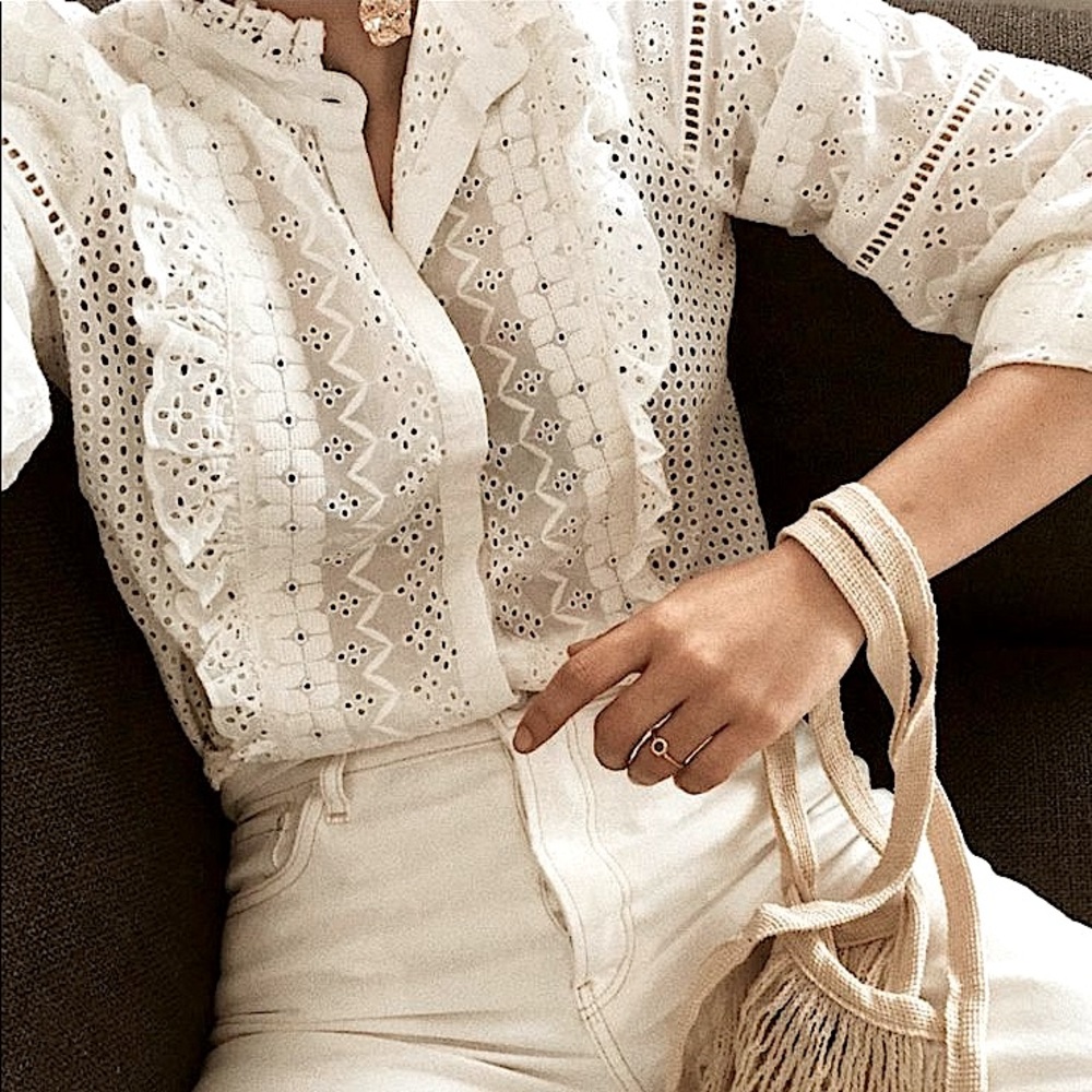 ZARA Embroidered Eyelet Top